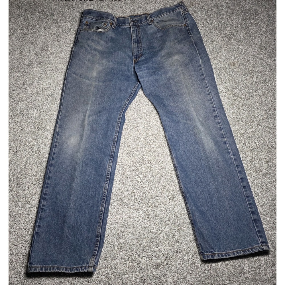 Levis 505 Regular Fit Straight Stretch 38x30 Medium Wash Denim Blue Jeans Zip